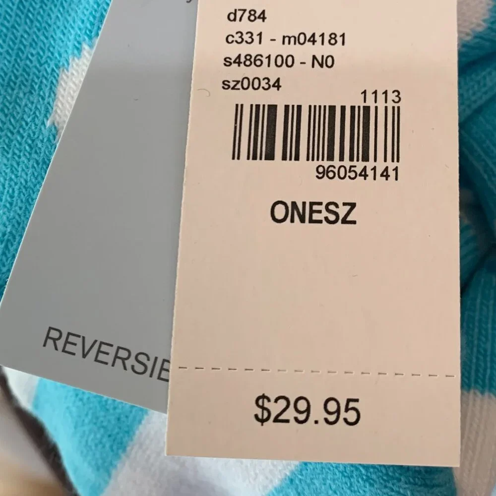NWT Lane Bryant Blue White Reversible Knit Scarf Polka Dots & Stripes